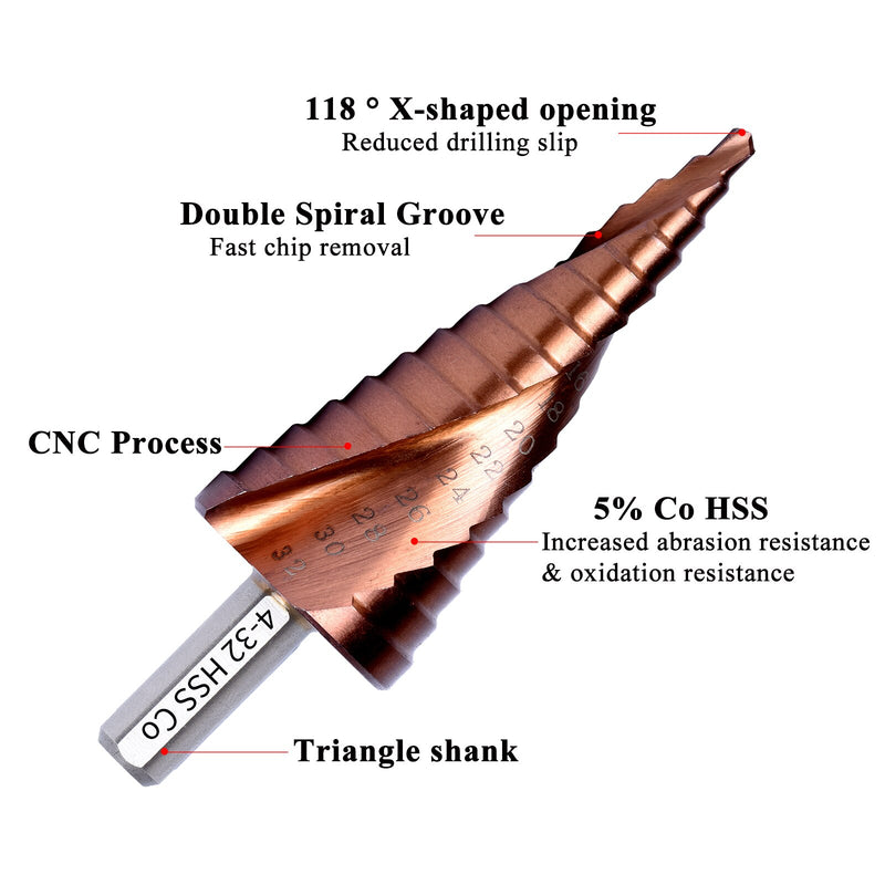 M35 5% Cobalt HSS Step Drill Bit HSS CO High-Speed Steel Cone Triangle Shank Metal Drill Bits Tool Set Hole Cutter For Stainles - KiwisLove