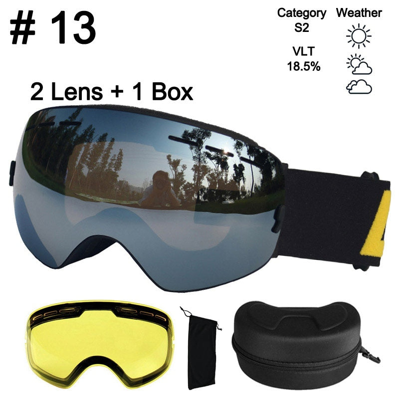 LOCLE Anti-fog Ski Goggles UV400 Ski Glasses Double Layers Skiing Snowboard - KiwisLove