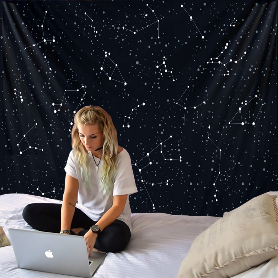 Black Universe Starry Sky Tapestry Wall Galaxy Psychedelic Tapiz Witchcraft Astrology Bed Cover Beach Blanket Home Decor - KiwisLove