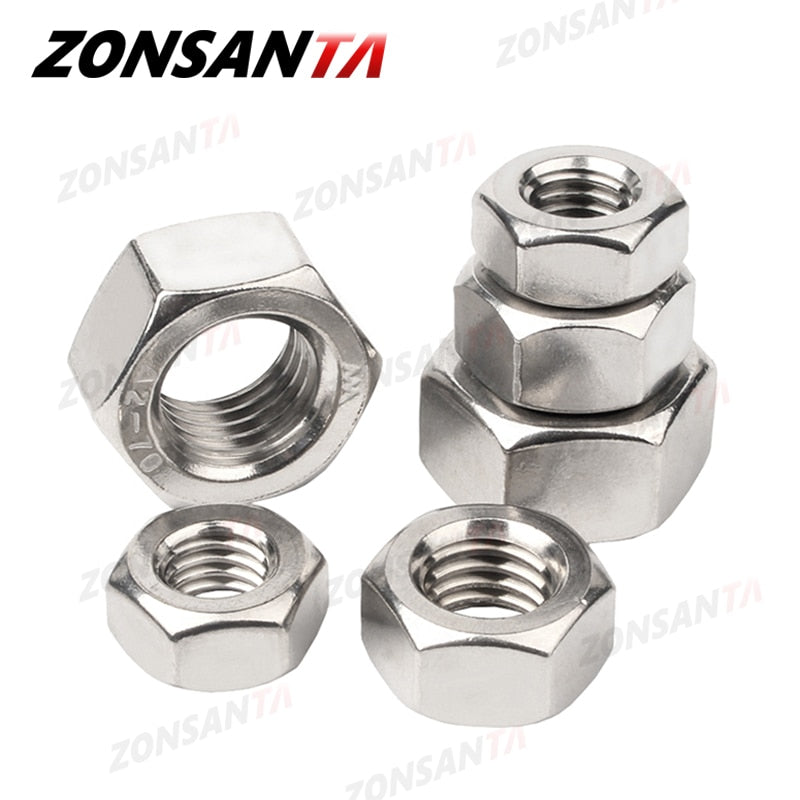 ZONSANTA Metric 304 Stainless Steel Hex Hexagon Nut DIN934 M1 M1.2 M1.4 M1.6 M2 M2.5 M3 M4 M5 M6 M8 M10 M12 M16 M20 Screw Nuts - KiwisLove