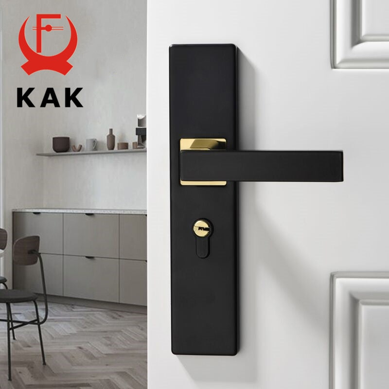 KAK American Black Mute Bedroom Door Lock with Keys Security Entrance Door Handle Lock Anti-theft Interior Door Knobs Lock - KiwisLove