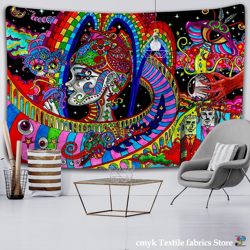 alien witchcraft Tapestry Hippie  Carpet Room Trippy Tapestry Wall Hanging  Witchcraft tapiz Dropship hippie deco wall hanging - KiwisLove
