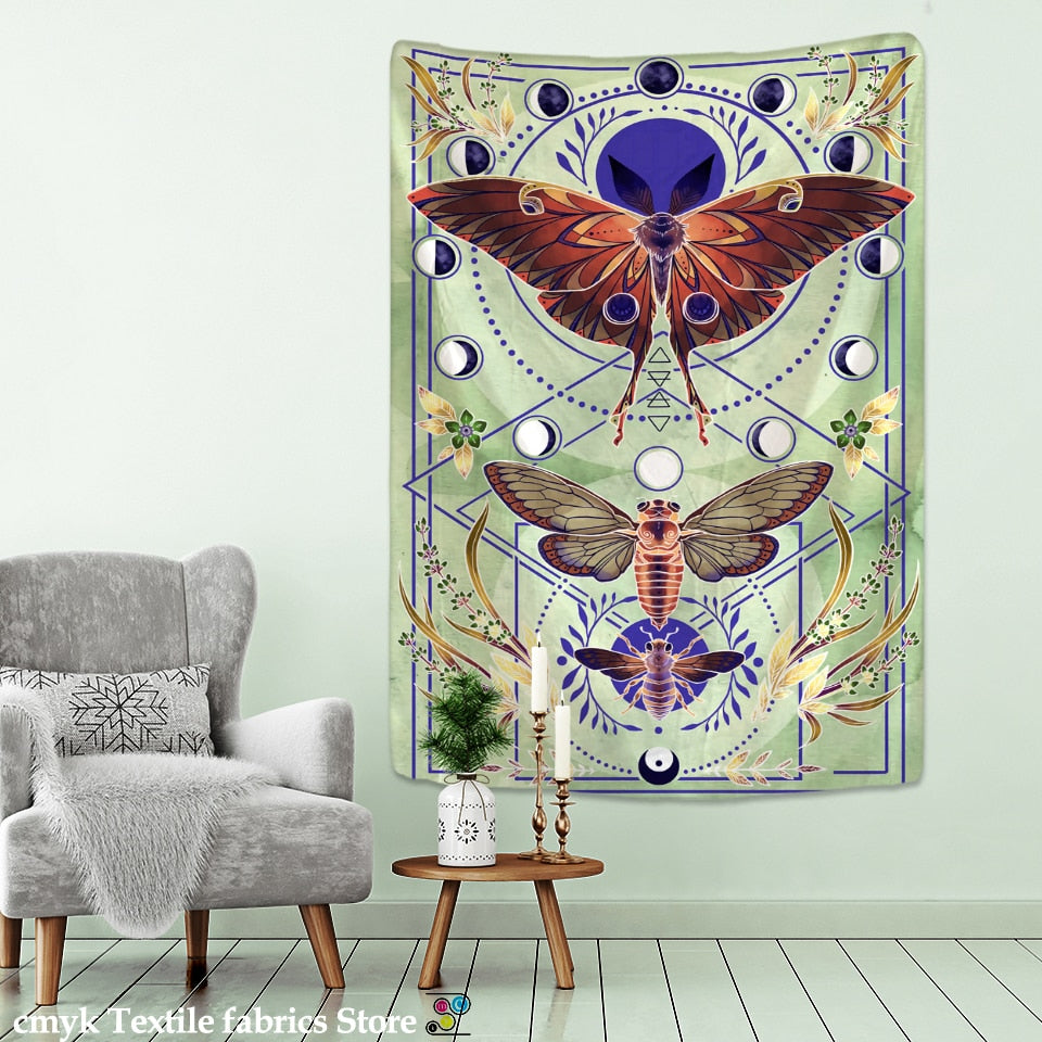 Moon Phase Butterfly Tapestry Wall Hanging Psychedelic Mysterious Witchcraft Bohemian Style Aesthetics Room Home Decor - KiwisLove
