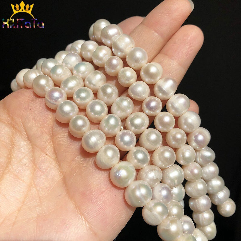 9-10mm High Quality Natural Freshwater Pearls Round Beads For Jewelry Making DIY Bracelet Necklace Accessories 15&#39;&#39; Strands