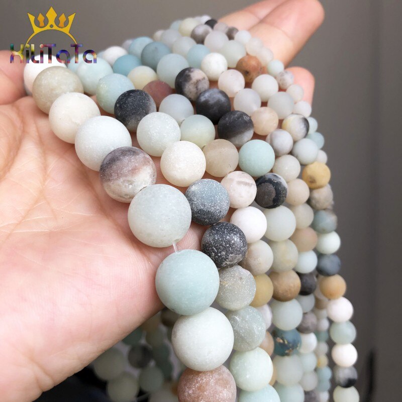 Natural Stone Dull Polish Matte Amazonite Round Beads For Jewelry Making DIY Bracelet Earrings Accessories 15&#39;&#39; 4/6/8/10/12mm