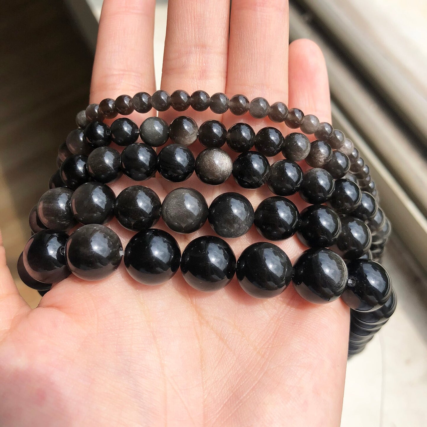 Natural Stone Beads Silver Color Obsidian Japsers Minerals Loose Beads 15&#39;&#39;Inches 4 6 8 10 12mm for Jewelry Making DIY Bracelet - KiwisLove