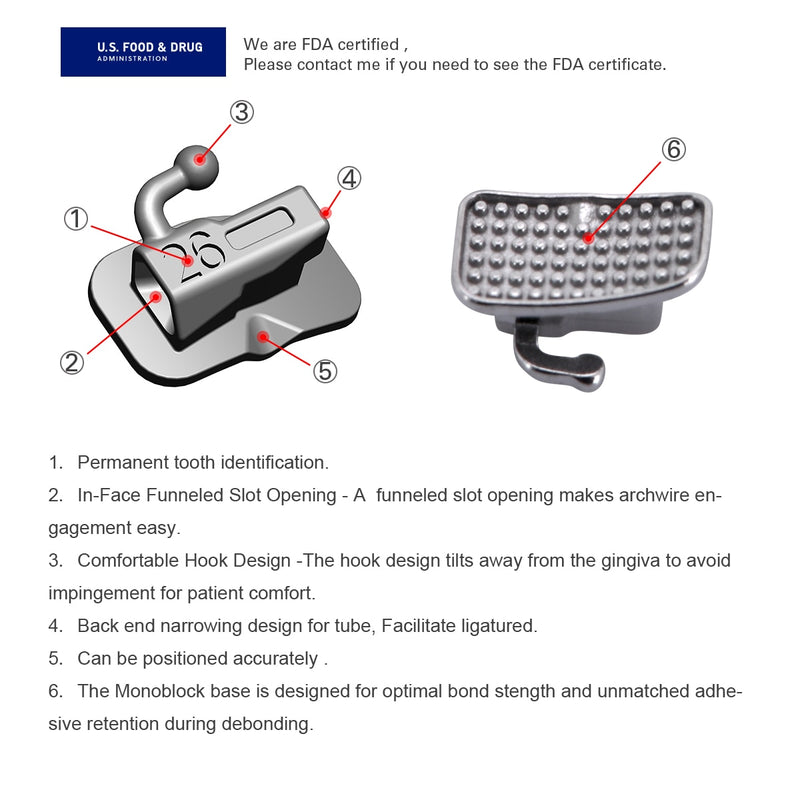 AZDENT Dental Orthodontic Brackets Braces Passive Self Ligating ROTH/MBT 0.022 345 Hook With Buccal Tubes - KiwisLove