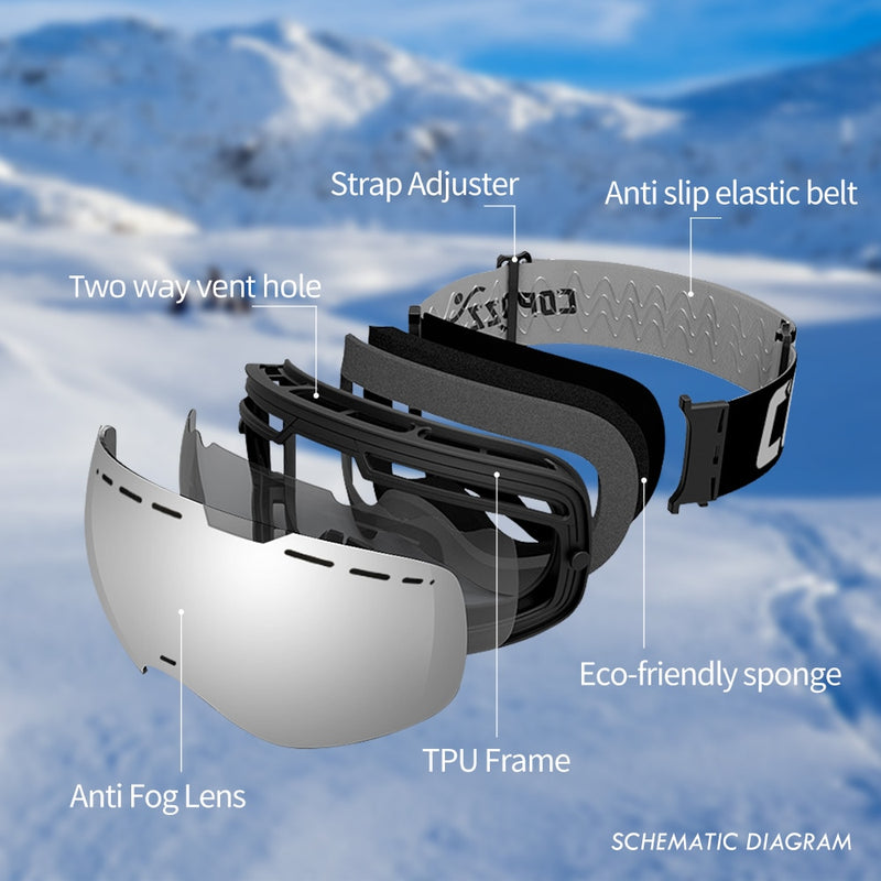 COPOZZ Frameless Ski Goggles with Magnetic Lens Skateboard Skiing Anti-fog UV400 Snowboard Goggles Men Women Ski Glasses Eyewear - KiwisLove