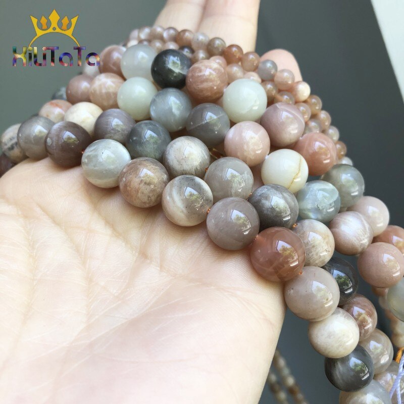 Natural Genuine Stone Beads Mix Moonstone Sunstone Round Loose Beads For DIY Jewelry Making Bracelet Accessories 15'' 4/6/8/10mm - KiwisLove