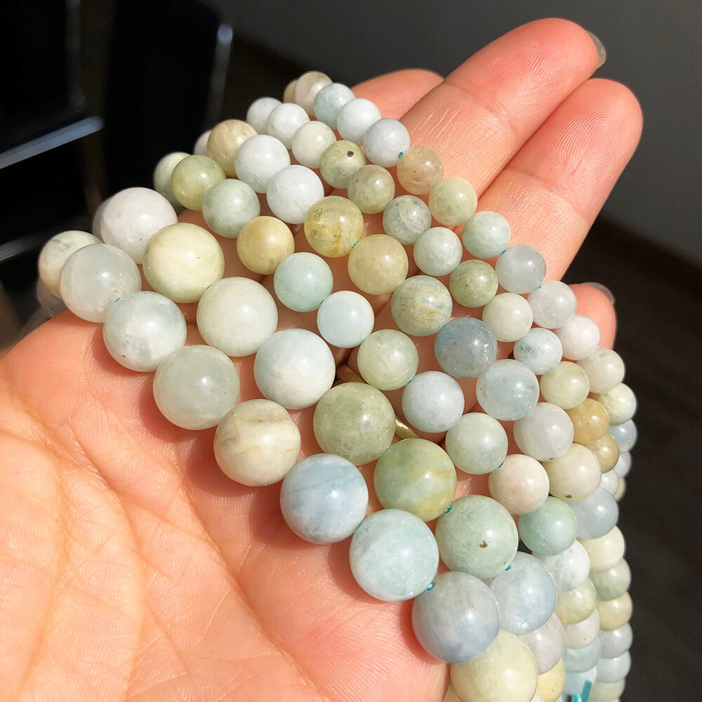 Natural Beryls Green Amazonite Gem Stone Beads for Jewelry Making Round Loose Spacer Bead DIY Bracelet Accessories 15&#39;&#39; 6 8 10mm - KiwisLove
