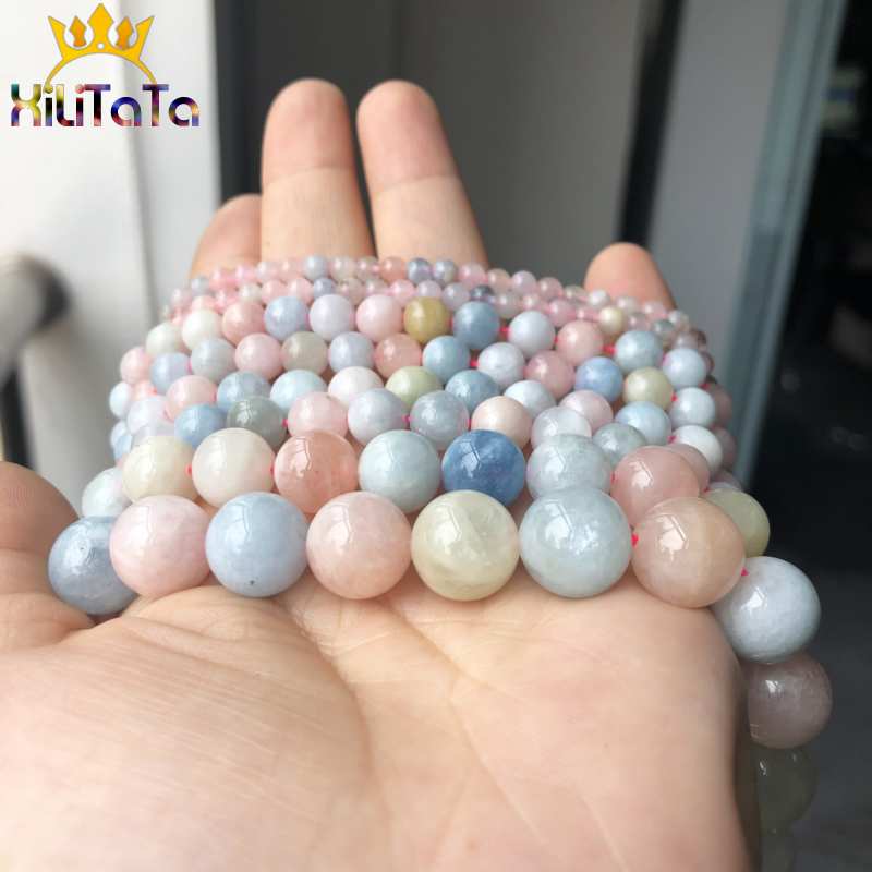 Natural Genuine Colorful Morganite Stone Beads Round Loose Beads For Jewelry Making DIY Bracelet Accessories 15'' 4/6/8/10/12mm - KiwisLove
