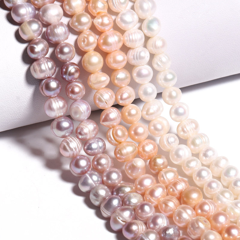 Natural Freshwater Pearl White Pink Purple Oval Punch Pearls Beads for DIY Craft Bracelet Necklace Jewelry Making 15&#39;&#39; Strand