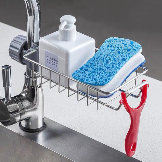 Kitchen Stainless Steel Sink Drain Rack Sponge Storage Faucet Holder Soap Drainer Shelf Basket Organizer Bathroom Accessories - KiwisLove