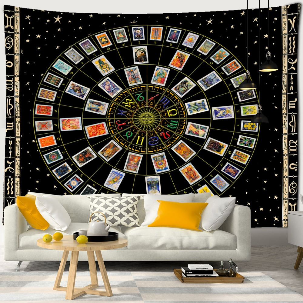 Mandala Tarot Tapestry Wall Hanging Zodiac Star Plate Sun And Moon Psychedelic Witchcraft Hippie Home Decor - KiwisLove