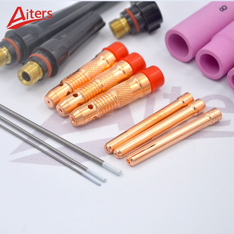 TIG Kit 17PCS Consumables Welding Torch Gasket Back Cap Collet Body Nozzle Kit Tungsten Electrode Use For WP17/18/26 Torch - KiwisLove