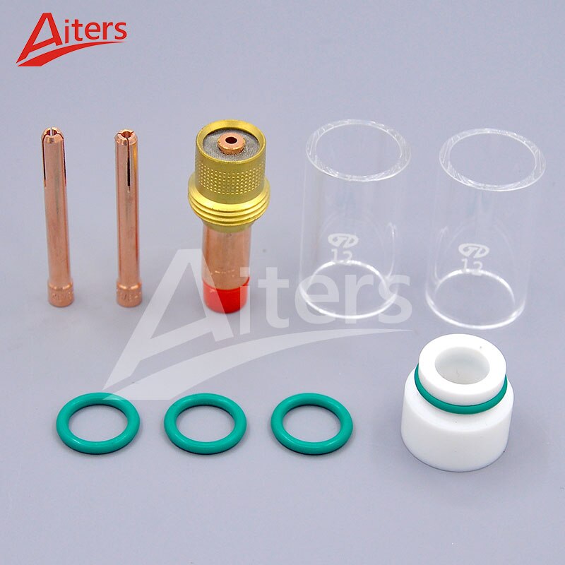 12 #Large Pyrex Glass cup 10PCS kit for TIG Welding WP17/18/26 with Medium Gas Lens and 18CGM Gas Lens Insulator - KiwisLove