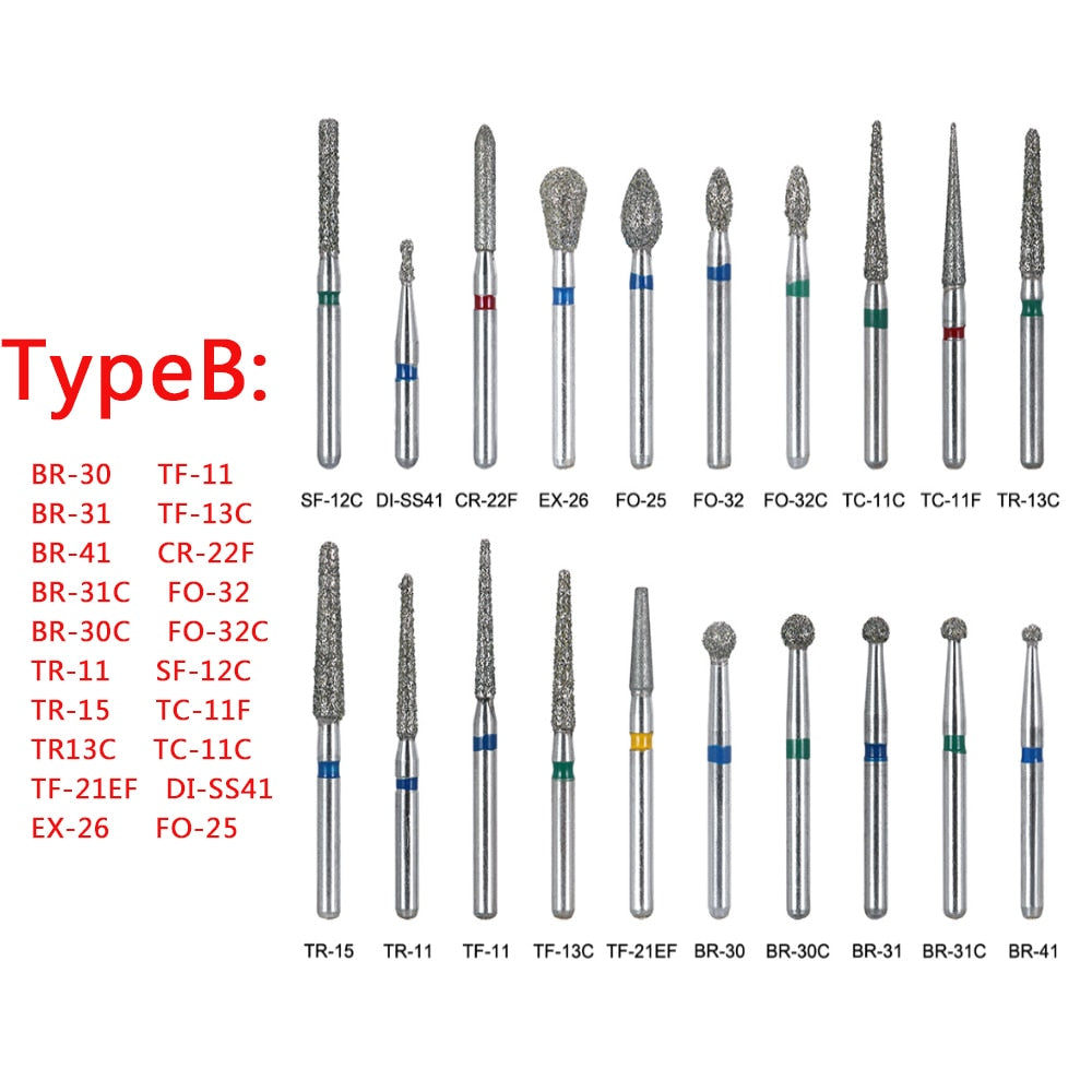 AZDENT 100pcs/20Boxes Dental Diamond Burs Drill for Teeth Porcelain Ceramics Composite Polishing High Speed Handpiece Dia.1.6mm - KiwisLove