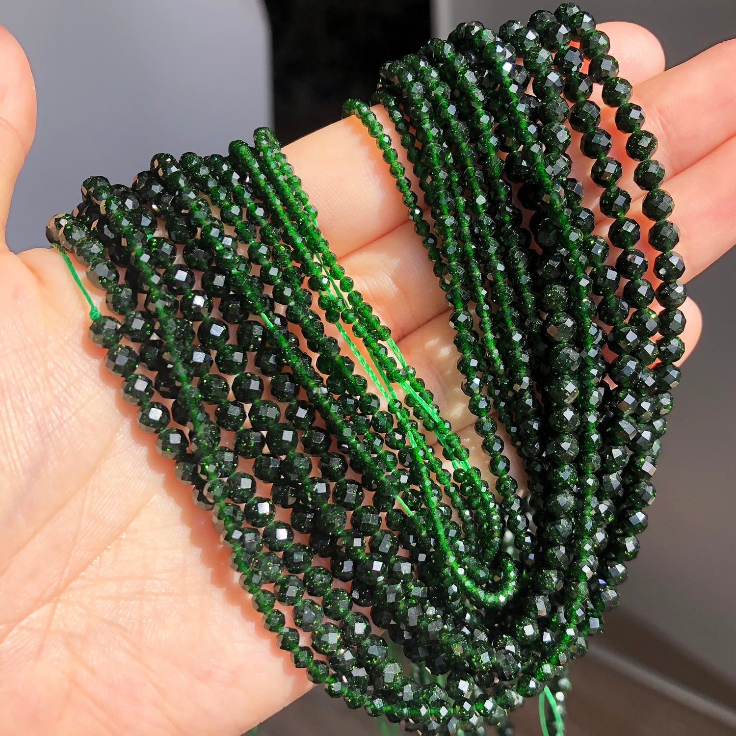 Natural Faceted Green Sand Waist Beads Small 2 3 4 mm Gem Stone Beads for Jewelry Making DIY Bracelet Earrings Accessories 15&#39;&#39; - KiwisLove