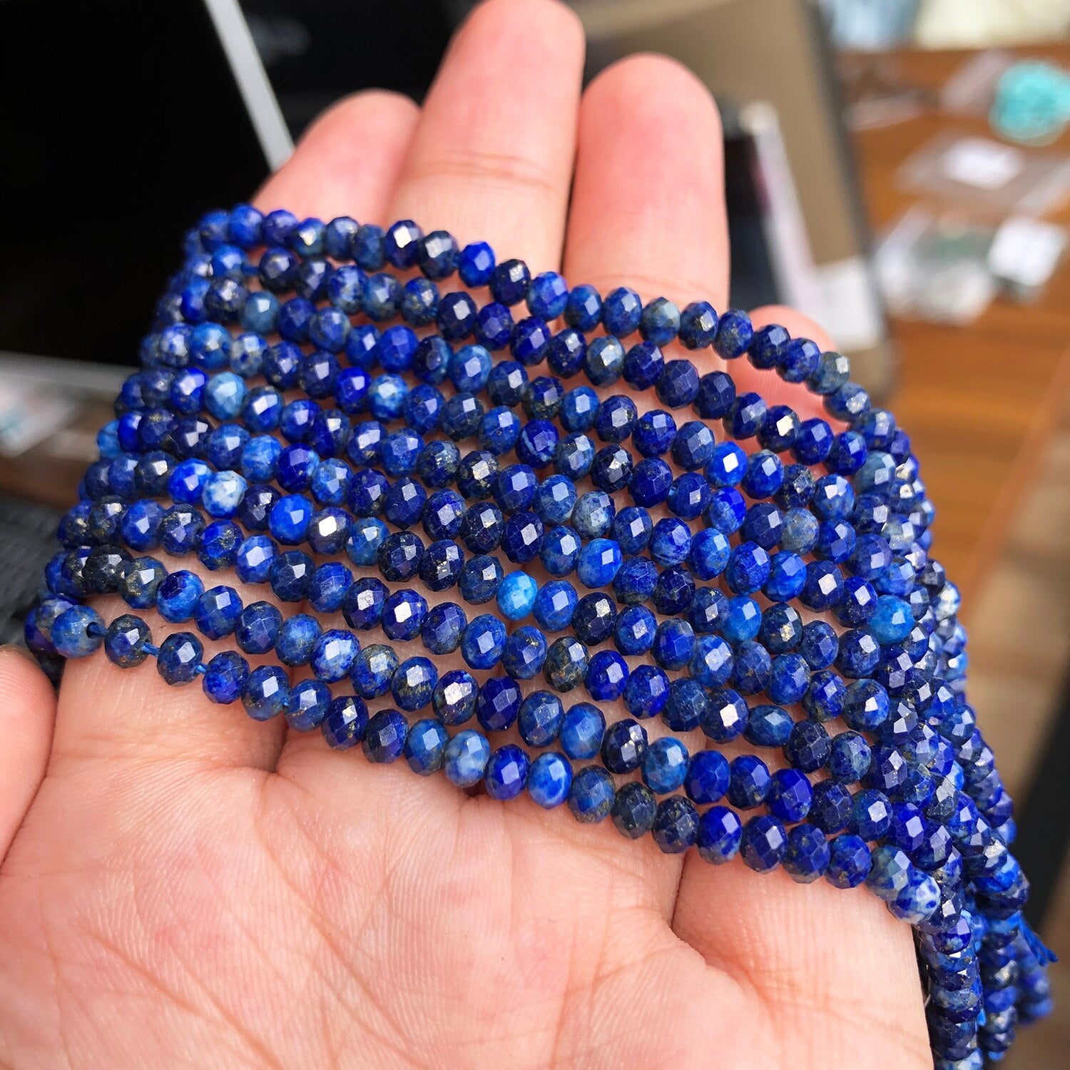 4x3mm Natural Faceted Lapis Lazuli Stone Waist Beads Small Round Loose Rondelle Beads for Jewelry Making DIY Bracelet Earrings - KiwisLove