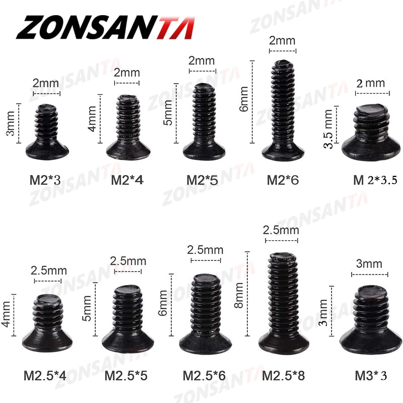 ZONSANTA 500Pcs M2 M2.5 M3 Screw Flat Head Phillips Machine Screws Laptop Notebook Screws Set Kit computer small Black Bolts - KiwisLove