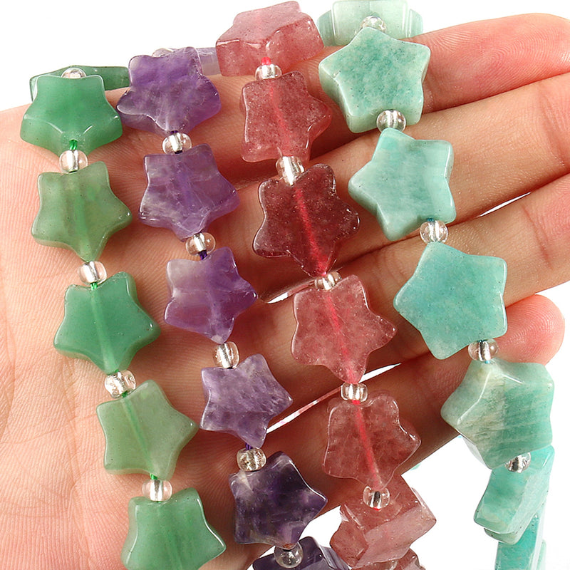 15mm Star Natural Aventurine Amethysts Cherry Quartz Amazonite Stone Beads for Jewelry Making Diy Needlework Wholesale Lots Bulk - KiwisLove