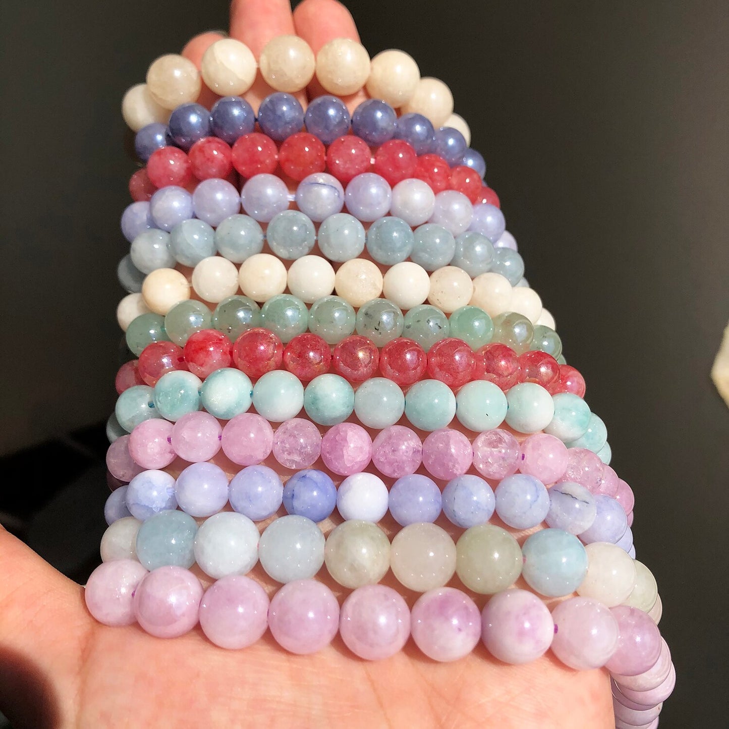 Natural Stone Pink Purple Blue Angelite Morganite Round Beads For Jewelry Jade Beads Making DIY Handmade Bracelet Neckalce 15&#39;&#39; - KiwisLove