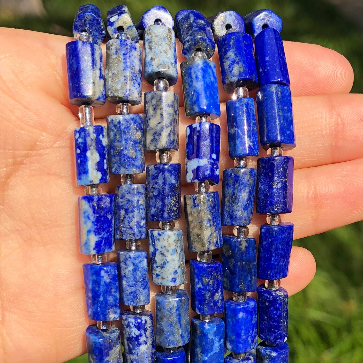 Natural Faceted Lapis Lazuli Gem Stone Beads Cylinder Shape Loose Spacer Beads for Jewelry DIY Making Charm Bracelet Accessories - KiwisLove