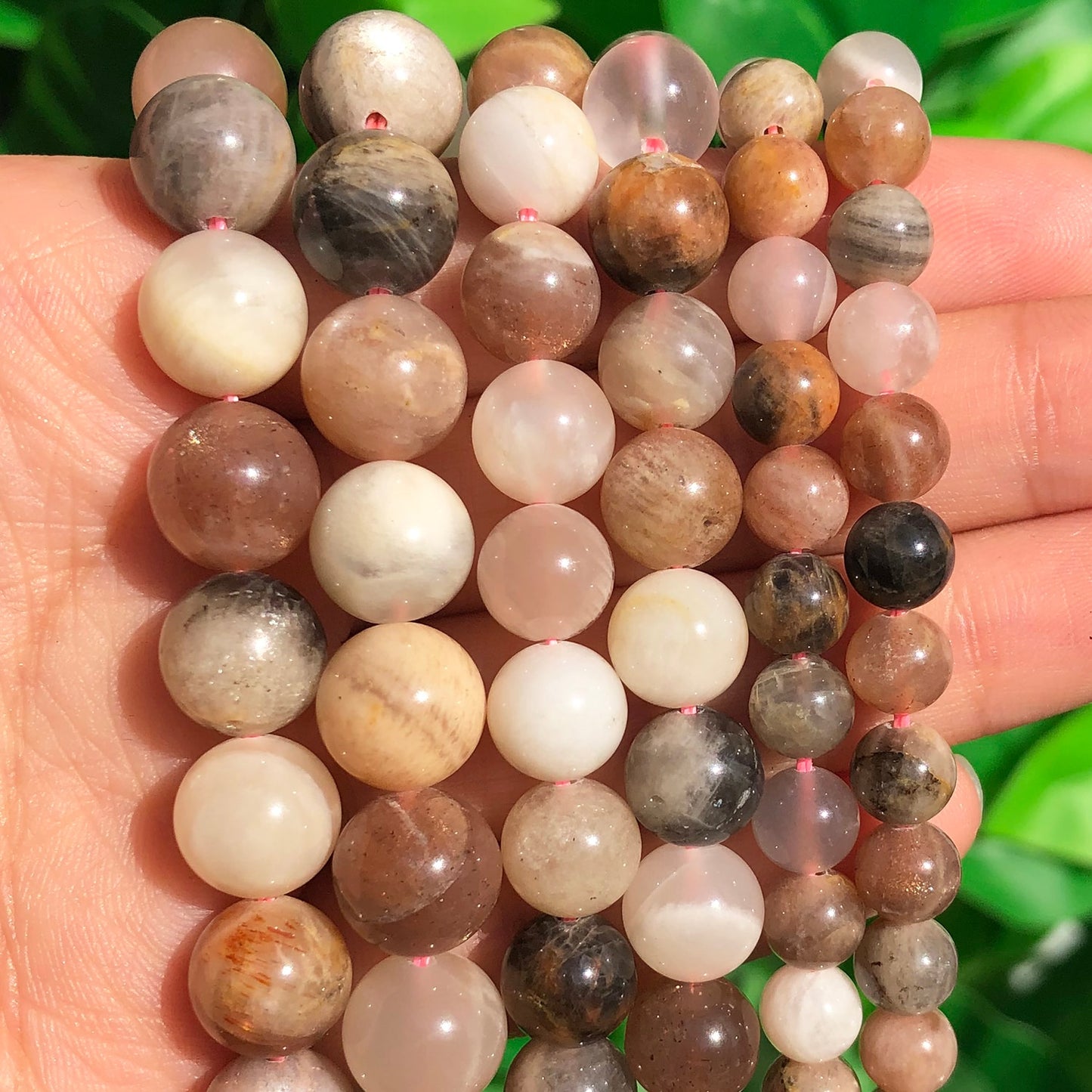 Natural Stone Mixed Moonstone Sunstone Gem Round Loose Beads for DIY Crafts Jewelry Making Bracelet Accessories 15&#39;&#39; 6 8 10mm - KiwisLove