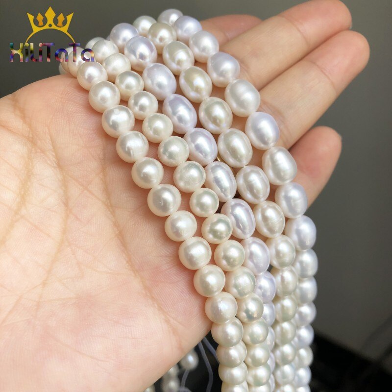 AAA Natural Beads Oval Shaped White Freshwater Pearl Beads For Jewelry DIY Making Bracelet Ear Studs Accessories 15&quot; 7-8mm 8-9mm - KiwisLove