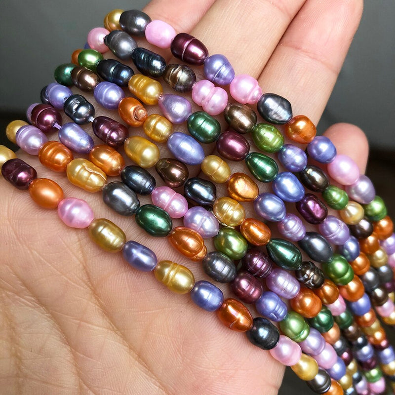 Natural Rice Shape Freshwater Cultured Pearls Beads 5-6mm Multicolor Loose Pearl For DIY Bracelet Charms Accessories 15&#39;&#39;