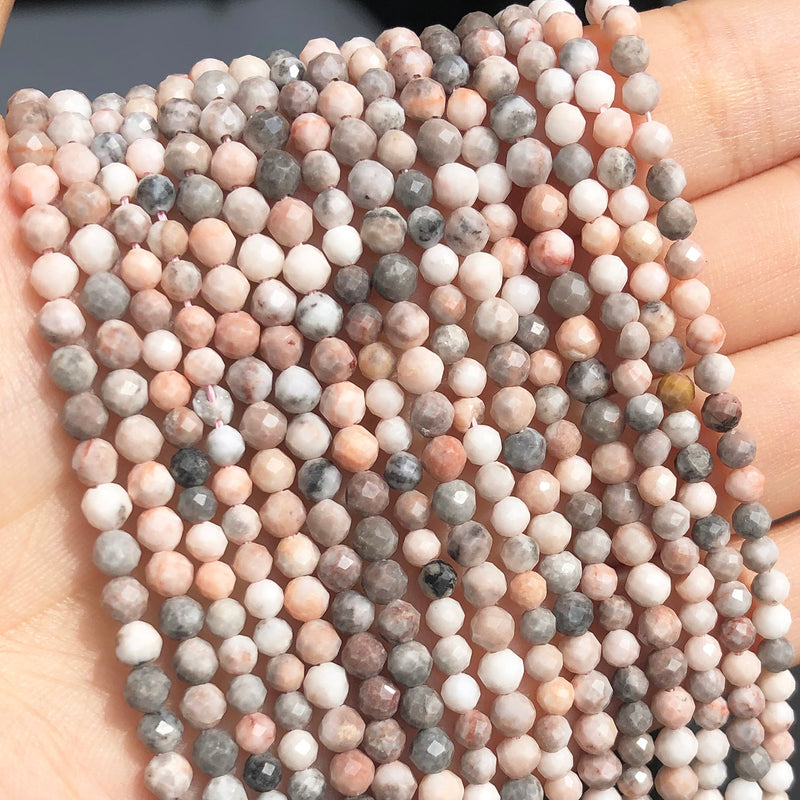 Natural Stone Faceted Pink Zebra Jaspers Spacer Beads for Jewelry DIY 3 4mm Small Round Beads Making Bracelet Accessories 15&#39;&#39;