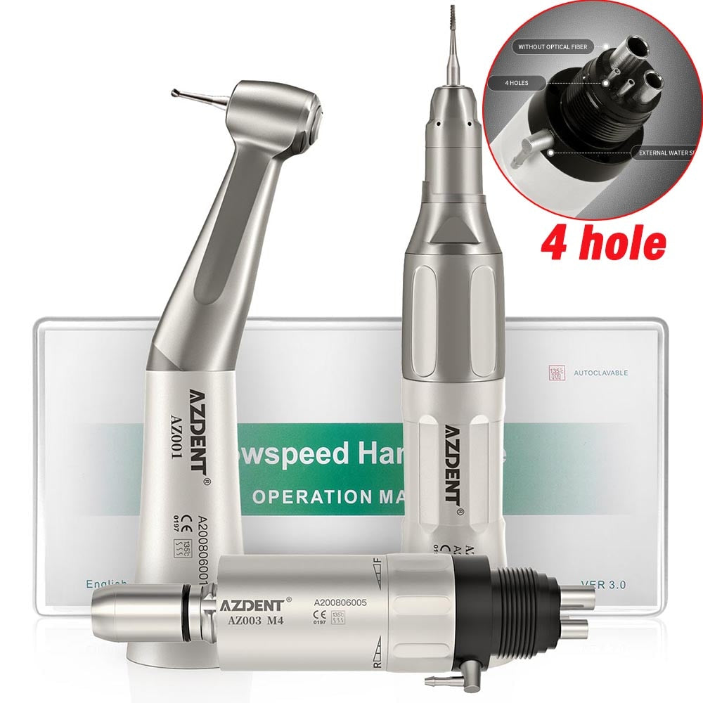 Dental Low Speed Handpiece Kit Contra Angle Straight Air Motor External Water Spray HP Burs - KiwisLove