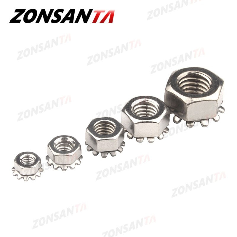 ZONSANTA K-Lock Nut M3 M4 M5 M6 M8 K-type Gear K Lock Nuts DIY 304 Stainless Steel Keps Nuts Toothed Polydentate Hex K Nut - KiwisLove