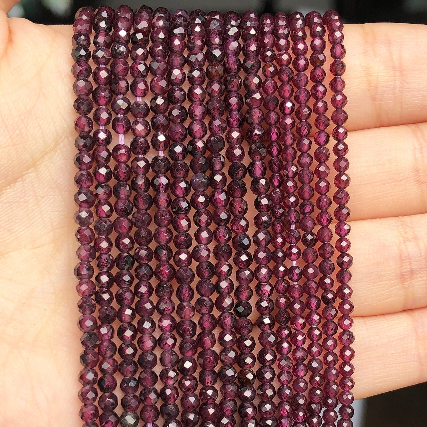 Natural Stone Faceted Garnet Small Loose Spacer Beads for Jewelry DIY Round Beads Making Bracelet Accessories 15&#39;&#39;Inch 2 3mm - KiwisLove