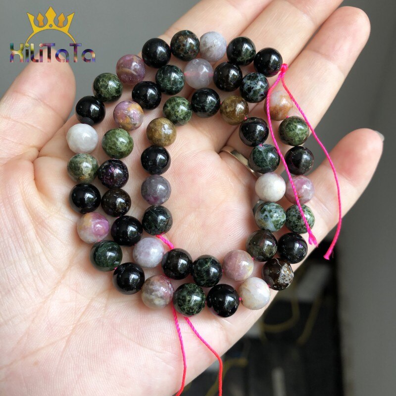 Natural Colorful Tourmaline Loose Stone Beads Round Beads For Jewelry DIY Making Bracelet Ear Studs Accessories 15&quot; 4/6/8/10mm - KiwisLove