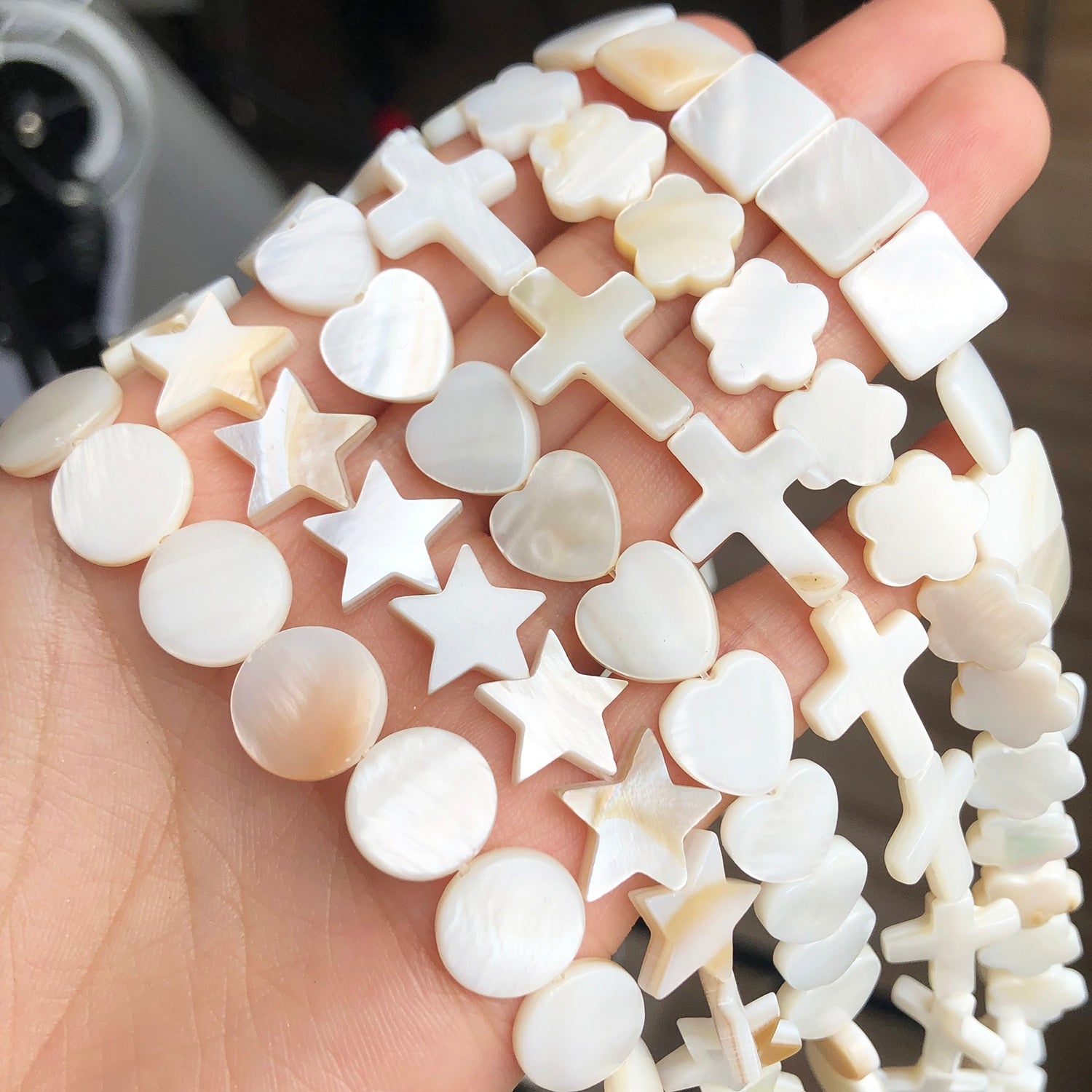 Natural White Freshwater Shell Beads Beads Heart Cross Star Round Mother Of Pearl Loose Beads for Jewelry Making DIY Bracelet - KiwisLove