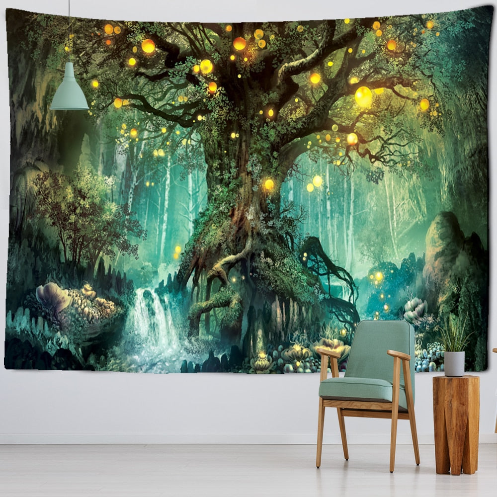 Lantern Tree Of Life Tapestry Wall Hanging Psychedelic Witchcraft Mystery Tapiz Hippie Good Luck Background Cloth Home Decor - KiwisLove