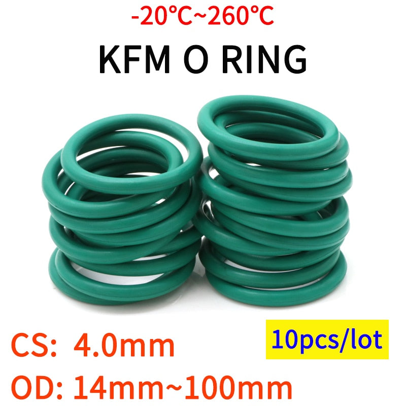 10pcs CS 4.0 mm OD 14~100 mm Green FKM Fluorine Rubber O Ring Sealing Gasket Insulation Oil High Temperature Resistance Green - KiwisLove