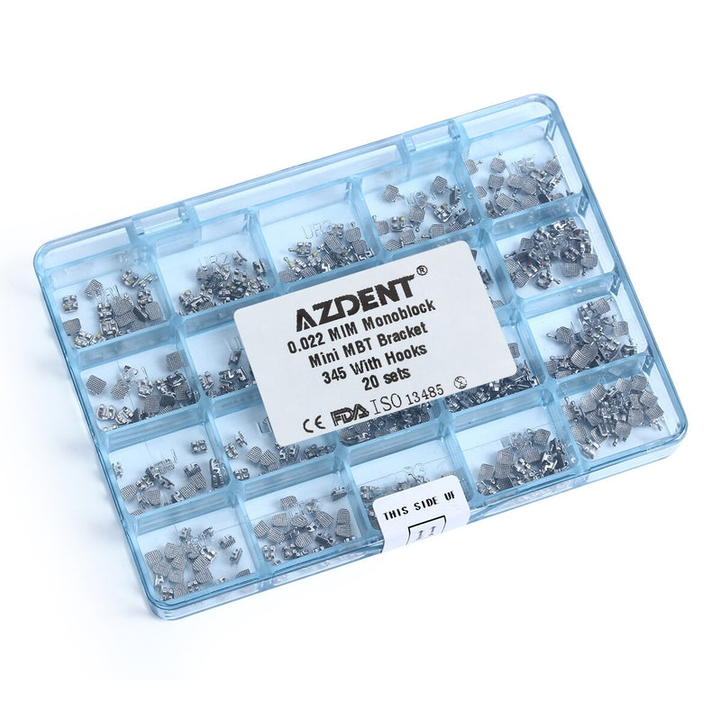 20 Pcs /Set 20Sets/Box  AZDENT Dental Orthodontic Metal Bracket Monoblock Mini MBT/Roth 022/018 345 Hooks - KiwisLove