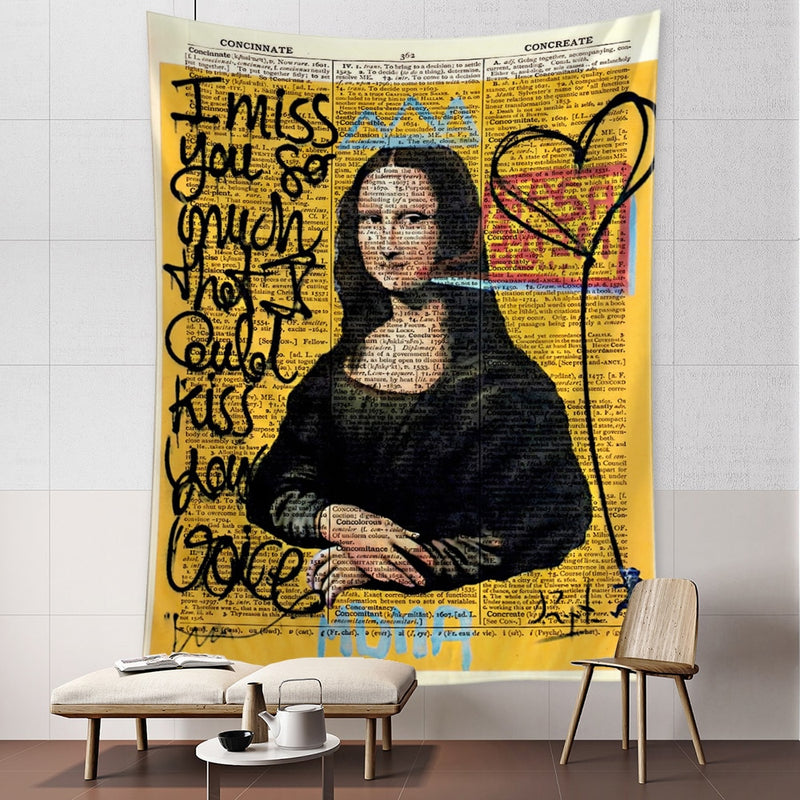 Mona Lisa Graffiti Tapestry Wall Hanging Boho Style Psychedelic Witchcraft Hippie Tapiz Bedroom Art Home Decor - KiwisLove