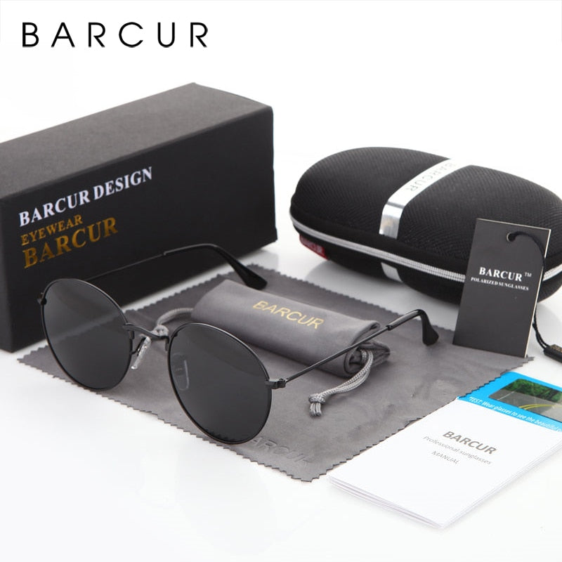 BARCUR Round Sunglasses Men/Women Colorful Reflective Coating Polarized Sun Glasses with Box free - KiwisLove