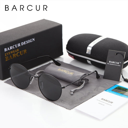 BARCUR Round Sunglasses Men/Women Colorful Reflective Coating Polarized Sun Glasses with Box free - KiwisLove
