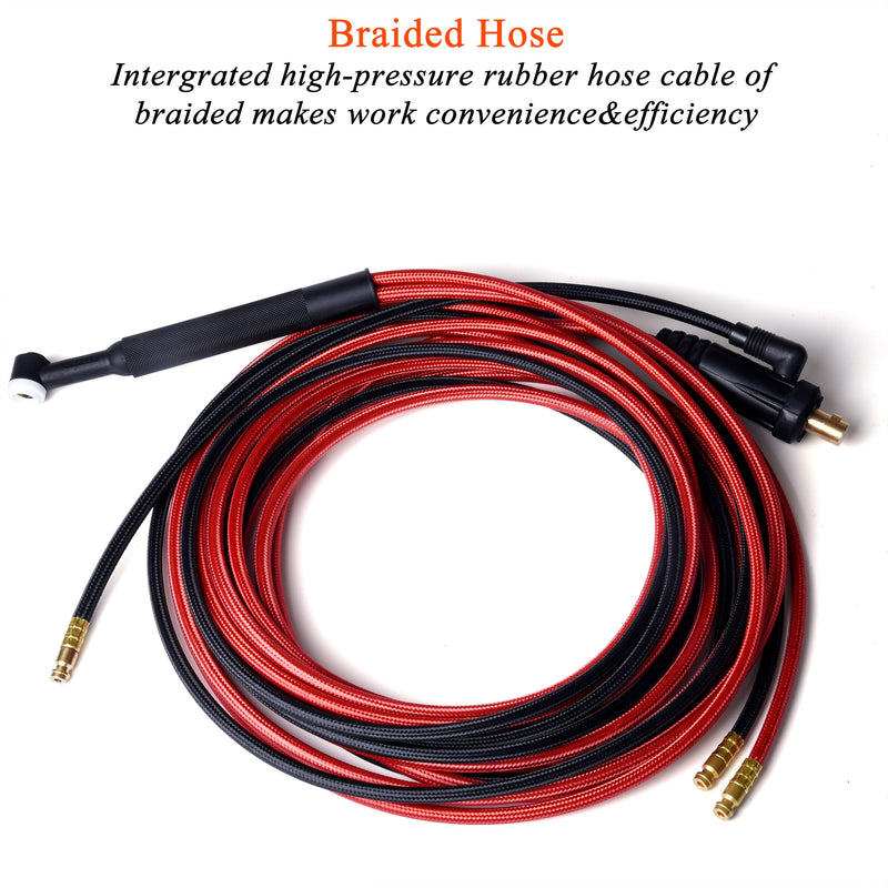 WP20 WP20F TIG Welding Torch Gas-Electric Integrated Rubber Red Hose 4M 10-25/35-50 Euro Connector 13FT Water Cooled Series - KiwisLove