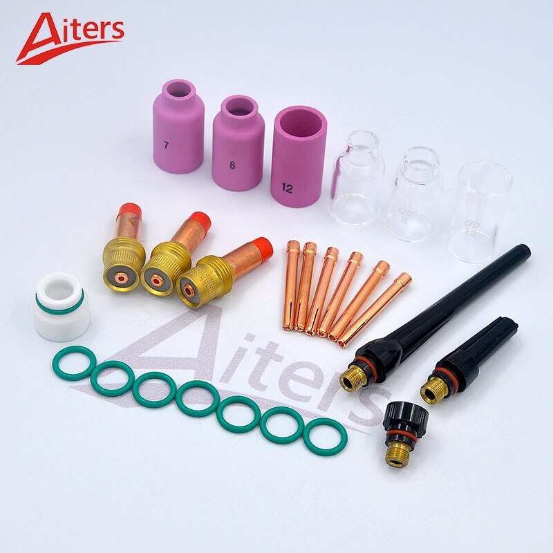 TIG Medium Gas Lens 27PCS kit Pyrex Glass Cup and Ceramic Nozzle for WP17/18/26 Welding Accessories - KiwisLove