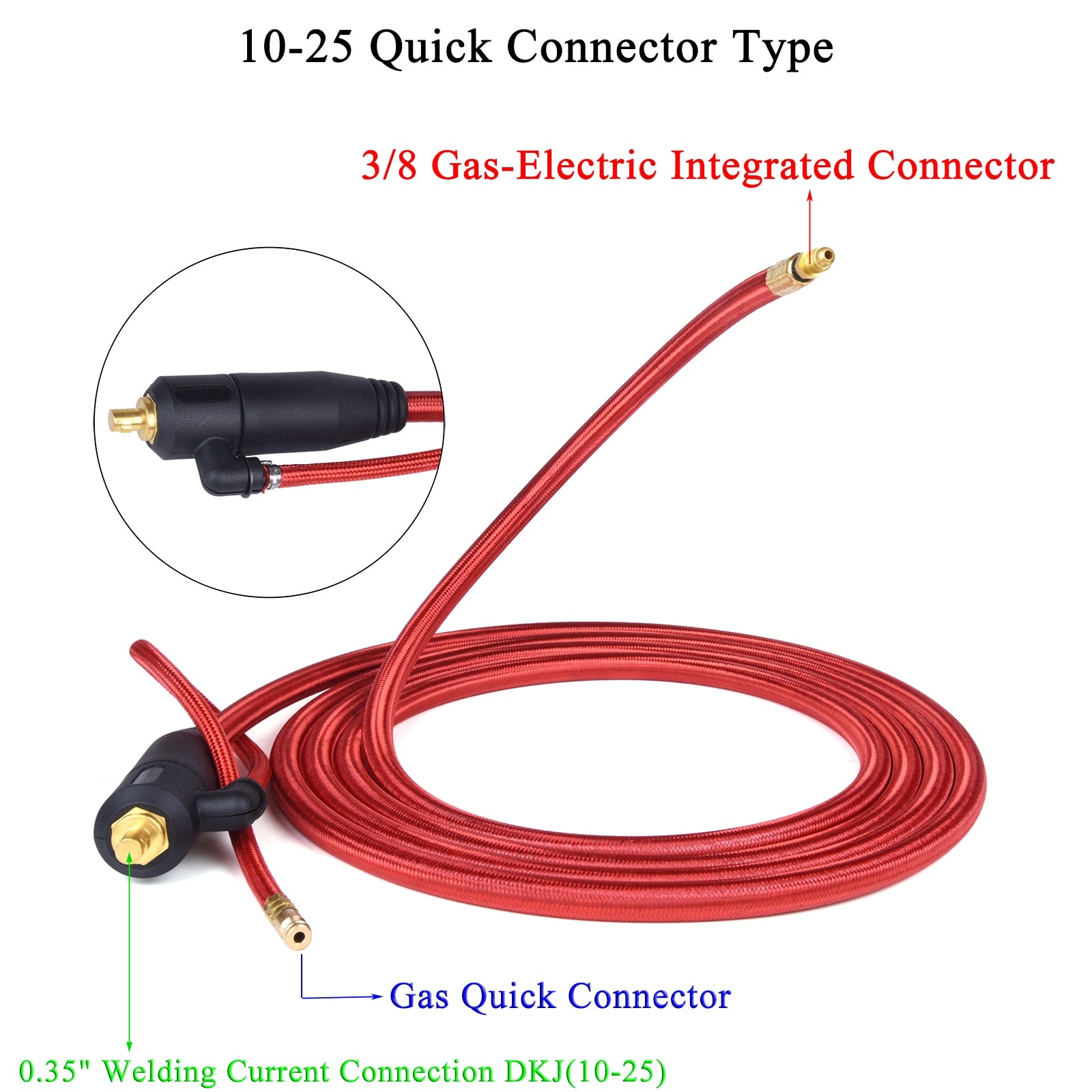 3.8m/7.6m WP9 WP17 TIG Welding Torch Gas-Electric Integrated Red Hose Cable Wires 5/8 Quick Connector 35-50 Euro Connector - KiwisLove