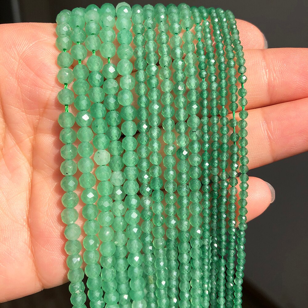 2 3 4mm Natural Faceted Green Aventurine Jades Gem Stone Beads Round Mineral Beads For Jewelry Making DIY Bracelet Accessories - KiwisLove