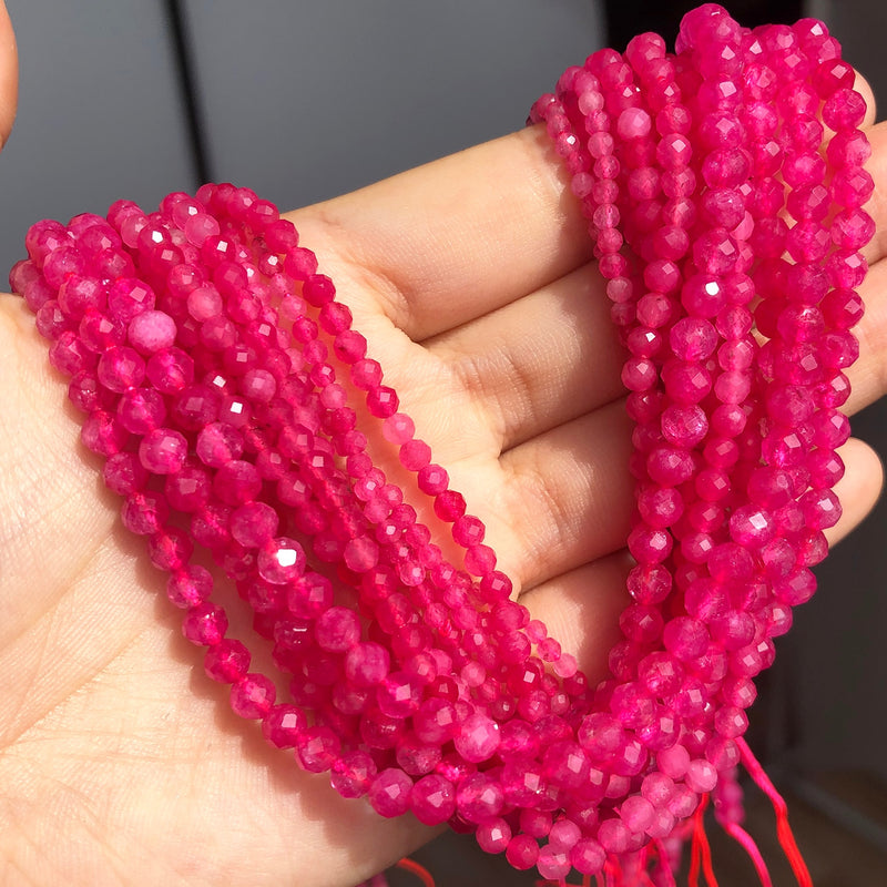 Natural Stone Faceted Fuschia Quartz Crystal Small Beads for Jewelry DIY 2 3 4mm Round Beads Making Bracelet Accessories 15&#39;&#39;