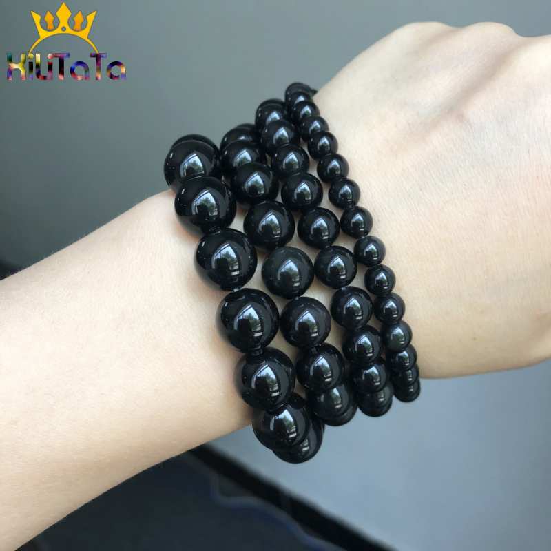 Natural Stone Beads Smooth Black Obsidian Round Loose Beads For Jewelry Making DIY Bracelet Charms Accessories 15&quot; 4/6/8/10/12mm - KiwisLove