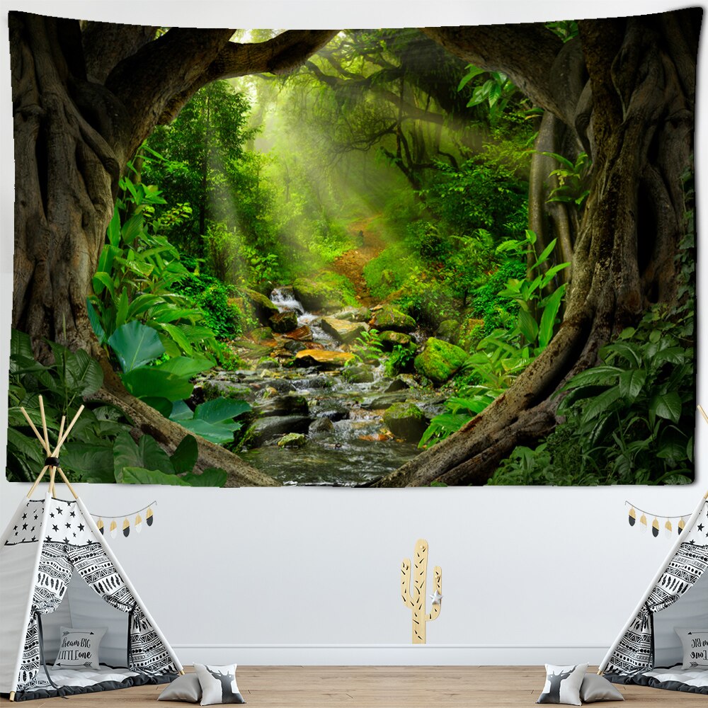 Forest Plant Landscape Tapestry Scenery Wall Hanging Hippie Bedspread Bohemian Psychedelic Tapiz Witchcraft Home Decor - KiwisLove