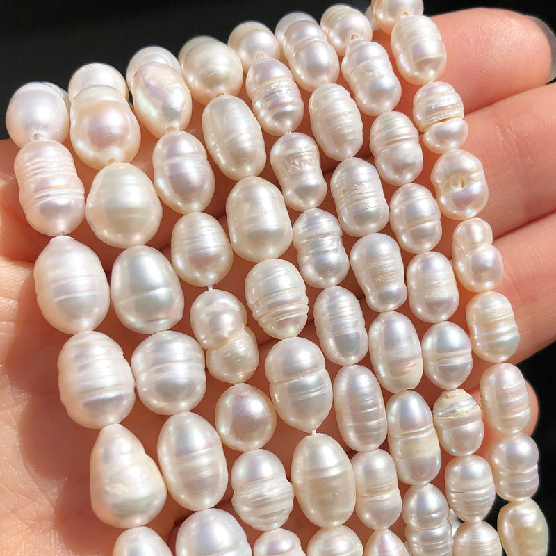 Natural Freshwater White Pearl Beads Rice Shape Punch Loose Beads for Jewelry Making Handmade DIY Charm Bracelet Necklace 15&quot; - KiwisLove